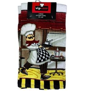 VIP Chef KitchenTowel Set Absorbent Cotton 2 Pieces Yellow Black 15 x 25 Inch